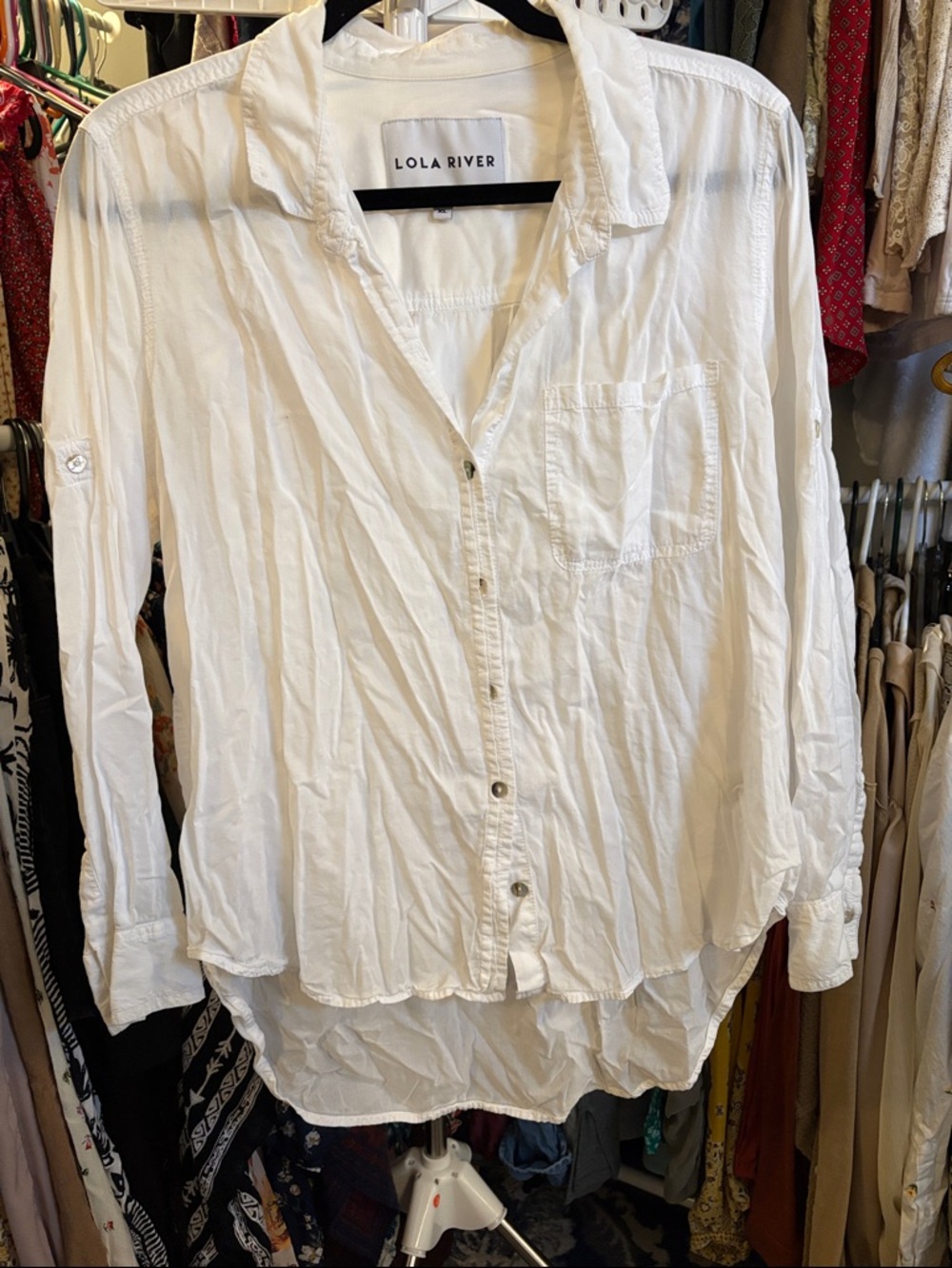 Lola River White Button-Front Women's Blouse